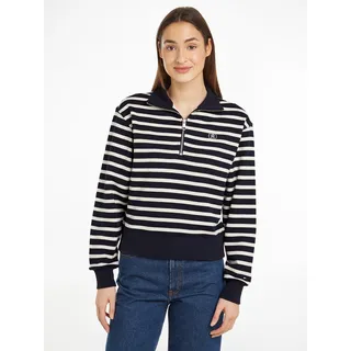 Tommy Hilfiger Sweater »SMD BRETON STRIPE 1/2 ZIP HWK«, Polokragen mit Reißverschlusss, gestreift, Logostickerei, blau