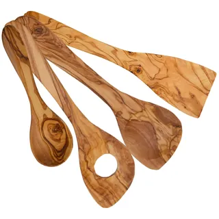 Olivenholz Küchenutensilien 3 Set - Holzlöffel & Kochlöffel, 30 cm & 20 cm Esslöffel, Gratis Beigefügt