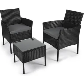Lifetime Garden Lounge Gartenmöbel Set - Lissabon Terrassenmöbel - 3-Teilig - Gartenstühle und Beistelltisch - Rattan - Schwarz - Garten, Balkon und Terrasse - Schwarz