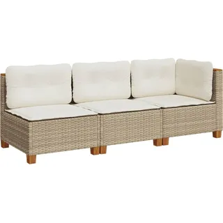 vidaXL Gartensofa mit Kissen 3-Sitzer Beige Poly Rattan - Beige