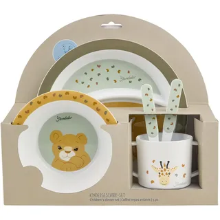 Sterntaler Geschirrset Giraffe & Löwe – Rutschfester Teller, Schale, Besteck & Becher – aus lebensmittelechtem, robustem Material – Für Babys & Kleinkinder - Geschenk-Set, blassgrün