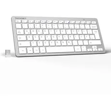 TECKNET Slim Kabellose Tastatur, Deutsches Layout QWERTZ, 2.4 GHz, 78 Tasten Mini Wireless Tastatur mit Nano USB Empfänger für Windows 11/10/8/7/Vista/XP and Android Smart TV - Silber