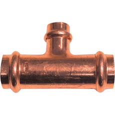 Cornat Press-T-Stück, Kupfer mit reduziertem Abgang, 3 Muffen, A 22 mm, B 15 mm, 1 Stück, T65302215B Bronze