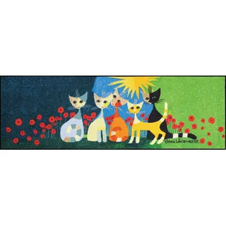 Rosina Wachtmeister Fußmatte waschbar UNA Bella compagnia 60 x 180 cm Flur-Läufer Wohn-Teppich Katzen bunt