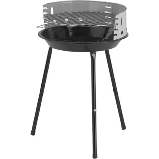 Standgrill Ø 36cm Feuerschale und Winschutz emailiert Grillrost verchromt BBQ Grill Holzgrill Säulengrill grau