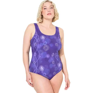 Ulla Popken Damen große Größen Übergrößen Plus Size Badeanzug, Quallen, ohne Softcups, Raffung