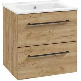 Badezimmerschrank mit Waschbecken 50 cm hängend, Eiche, mit sanftem Verschluss, Pinia - Schwarz