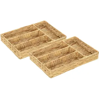 HOMCOM 2er-Set Aufbewahrungskorb, geflochtener Körbe aus Wasserhyazinthe, zum Aufbewahrung und Organisieren, für Wohnzimmer, Küche, Schlafzimmer, 36 x 26 x 5 cm, Naturholz