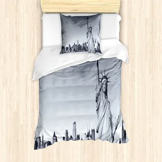 ABAKUHAUS New York Skyline Bettbezug Set für Einzelbetten, Graustufige Foto, Milbensicher Allergiker geeignet mit Kissenbezug, Hellgrau Weiß und Anthrazit grau - Grau