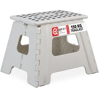 Relaxdays Klapphocker faltbar, Camping Hocker, Kinder Badhocker, bis 150 kg, Kunststoff, HxBxT: 30 x 37 x 29 cm, weiß