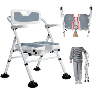 NJUN Duschstuhl Klappbar, Duschstuhl Aus Aluminium, Duschhocker HöHenverstellbar, Kein Zusammenbau Erforderlich, Rutschfestes Design, Duschstuhl Mit Armlehnen, Duschhocker 150 Kg