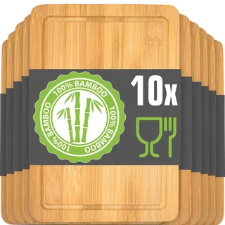 DuneDesign 10er Set: Schicke Stullenbretter - 22x15 Frühstücksbrettchen Holz - Bambus Schneidebrett Klein - Holzbrett Frühstück - Vesper Brettchen - Frühstücksbrett Massiv - Holzbrettchen Küche