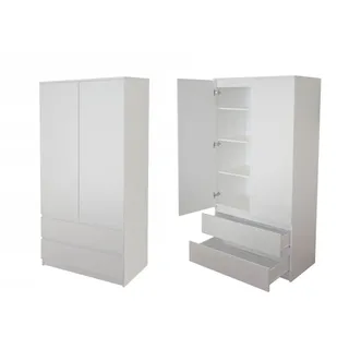 home collective Kleiderschrank Schrank Mehrzweckschrank Haushaltsschrank 90x50x180 cm (BxTxH) mit 2 Schubladen, 3 Einlegeböden & Kleiderstange –... - Weiß