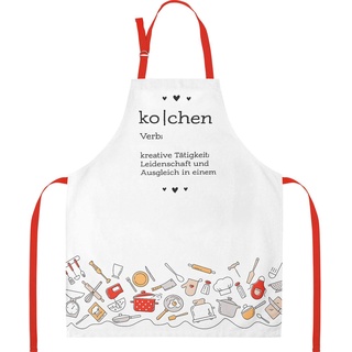 GRUSS & CO Schürze mit Spruch "Kochen" | Kochschürze aus Baumwolle, 87 cm x 70 cm, Mehrfarbig | Geschenk Küche, Kochen, Freunde, Geburtstag | 47101