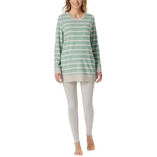 Schiesser Damen Schlafanzug lang Frottee warm kuschelig wohlfühlen-Nightwear Pyjamaset, grün-Mel_181967, 48
