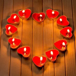 Teelichter Herzform Romantische Kerzen 50 Stück Rauchfreie Herz Kerzen für Geburtstag, Vorschlag, Hochzeit, Party, Valentinstag (Rot)