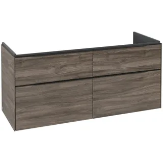 Villeroy & Boch Subway 3.0 Waschbeckenunterschrank, 4 Auszüge, Waschbecken mittig, 1272x576x478mm, C60201RK, Farbe: Front/Korpus: Stone Oak, Griff: Volcano Black