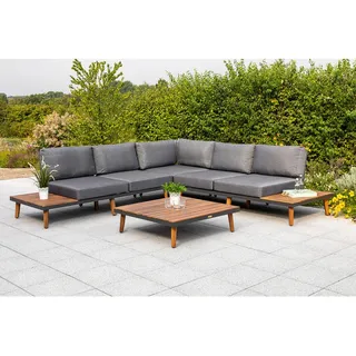 Gardenson Loungegarnitur , Braun, Graphitfarben , Holz, Metall, Textil , Akazie , Hartholz , Füllung: Schaumstoff, Polyurethan (PUR),Schaumstoff, Polyurethan (Pur) , Eckteil, L-Form, einzeln stellbar , 287.5x28x287.5 cm , Fsc , Gartenmöbel, Loungemöbel, Loungegarnituren