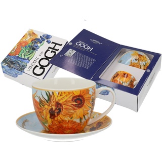 CARMANI - Porzellanbecher und Untertasse Set mit Van Gogh, Sonnenblumen 250 ml