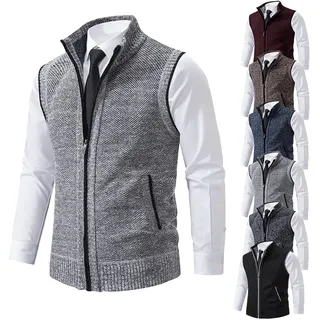 BAWUTZ Winter Herrenweste,Herren Weste Strickweste Fleece-Fütterung Ärmellose Strickjacke mit Stehkragen ärmellose Jacke Geeignet zum Radfahren, Laufen, Wandern, Golf, Arbeiten (Grau A,XL)