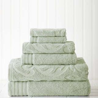 Amrapur Overseas 6-Piece Medallion Jacquard/Solid Ultra 550GSM 100% Combed Cotton Towel Handtuch-Set mit verzierten Rändern, Baumwolle, Grün (Soft Jade), Standard