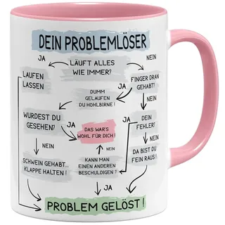 OM3® lustige Kaffee-Tasse mit Spruch - Problemlösung auf der Arbeit - Problemlöser - Keramik Becher - 11oz 325ml - Beidseitig Bedruckt - Rosa