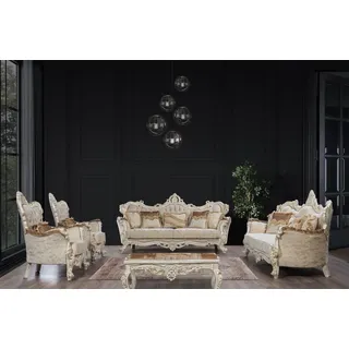 Sofagarnitur Couch Set Barock Rokoko Stil 4tlg. mit Couchtisch Möbel - Beige