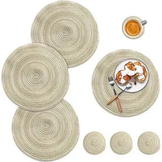 4er-Set waschbare runde Tischsets und Untersetzer aus Baumwolle – ideal als Dekoration für den Esstisch in der Küche – beige