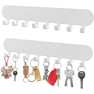 AIVORO 2 Stück Schlüsselbrett mit 8 Haken, Schlüsselbrett Ohne Bohren, Schlüsselaufbewahrung an Der Wand, Key Holder, Hakenleiste Selbstklebend, Schlüsselhalter für Wandhaken Dekor (Weiss)