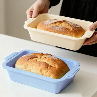 Toeusog 2-Stück Silikon Brotbackform Kasten: Kastenform mit Metallrahmen 29.6x15.5x6.6cm - Antihaft Backform Rechteckig für Brot Backen - Brotform zum Kuchen/Toastbrot (Hellblau & Beige)