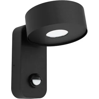EGLO LED Außen Wandlampe Palosco, 1 flammige Außenleuchte mit Bewegungsmelder und Licht-Sensor, Wandleuchte aus verzinktem Stahl in Schwarz und Kunststoff in Transparent, LED Außenlampe warmweiß, IP44