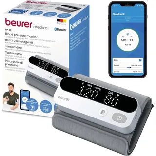 Beurer BM 59 Oberarm-Blutdruckmessgerät, Manschette ohne Schläuche und Kabel, LED-Risikoindikator, Arrhythmie-Erkennung, Manschette für 22-42 cm, mit App, Datenübertragung zu Apple Health und co.