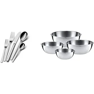WMF Palermo Besteck Set 12 Personen, Essbesteck 60 teilig, Monobloc-Messer & Gourmet Schüsselset 4-teilig, Edelstahl Schüsseln für die Küche 0,75l - 2,75l, Rührschüssel