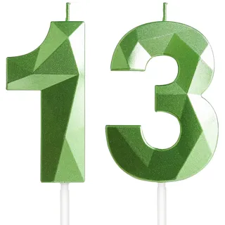 Yiran Kerzen zum 13. Geburtstag, grüne Zahl 13 Kerze für Kuchen, Happy Birthday Kerzen, grüne Kuchendekoration, Dekoration für Geburtstagsparty, Babyparty, Hochzeitstag
