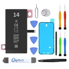 OnlyTech - Premium-Ersatzakku für iPhone 14-3279 mAh, identisch mit dem Original – Set mit 12 professionellen Werkzeugen und Displaykleber inklusive