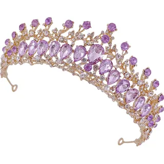 Frauen Hochzeit Krone Zinklegierung Exquisite Strass Braut Krone Haarschmuck für Prom Kostüm Party (Gold und lila)