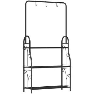 Outsunny Pflanzenständer mit Haken 3-Etagen , Schwarz , Metall , 25x137x75 cm , Wohnzimmer, Wohnzimmertische, Blumenständer