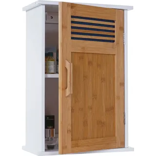 Hängeschrank HWC-A85, Badschrank Wandschrank Bambus, 52x35x21cm weiß - Braun