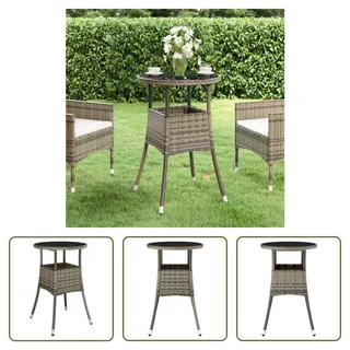 The Living Store Gartentisch Ø60x75 cm Hartglas und Poly Rattan Grau - Grau