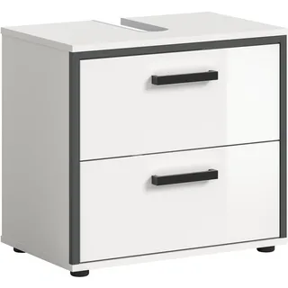 Waschbeckenunterschrank WELLTIME "KAJO, hochglanz Front, 2 Schubladen, Siphonausschnitt", weiß hochglanz, schwarz, B:60cm H:55cm T:37cm, FSC-zertifizierter Holzwerkstoff, Schränke, Waschbeckenunterschrank, Waschbecken, Unterschrank, Bad, Badezimmer, Schrank