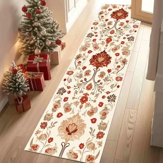 Dppyuxa Teppich Läufer Geblümt Blume Waschbar & rutschfest, | Küchenteppich für Küche, Flur Barock Volkskunst Flurteppich Lang Orientalisch Damast Küchenläufer Schmutzabweisend 80x200 cm