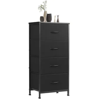 Sweetcrispy Kommode mit 4 Schubladen, Stoff Schubladenschrank, Schmal Schrank, Kommode Schlafzimmer, Industrial Stil für Wohnzimmer, Kinderzimmer, Flur Aufbewahrungsschrank, Schwarze