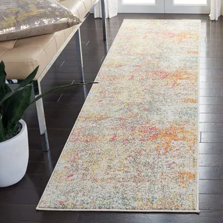 SAFAVIEH Zeitgenössische Teppich für Wohnzimmer, Esszimmer, Schlafzimmer - Madison Collection, Kurzer Flor, Grau und Türkis, 66 X 244 cm