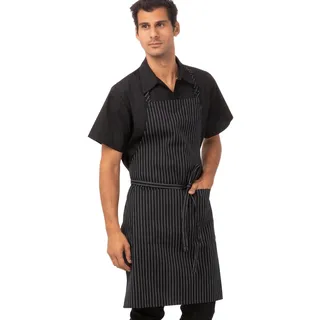 Chef Works Latzschürze, Schwarz mit weißen Nadelstreifen, One size