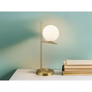 Trio Leuchten - Art Deco Art Deco Tischlampe Gold I Messing mit Opalglas - Flore I Wohnzimmer I Schlafzimmer - Stahl Länglich I Rund - LED geeignet E14 - Gold