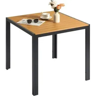 Gartentisch - Outdoor-Esstisch - Aluminiumgestell - WPC Tischplatte in Holzoptik - Wetter- und Hitzebeständig - Rutschfeste Füße - Quadratisch 75x75x72 cm - Schwarzes Gestell