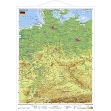 Deutschland, physisch 1 : 1 100 000. Wandkarte Kleinformat mit Metallstäben