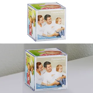 Cepewa Fotowürfel für 6 Bilder | 9x9 cm Kunststoff Würfel | Multifotowürfel Cubus Geschenkverpackung (1 x Fotowürfel)
