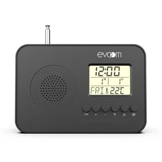 EVOOM LEKIO Smart-Radiowecker mit Datums-, Uhrzeit-, Temperatur- und Luftfeuchtigkeitsanzeige – Schwarz - Schwarz