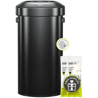 EKO Urban Abfalleimer aus Edelstahl, rund, schwarz, oben, hoher kommerzieller Mülleimer für drinnen und draußen, extra großer Metall-Mülleimer für Büro, Restaurant, Toilette, 90 l